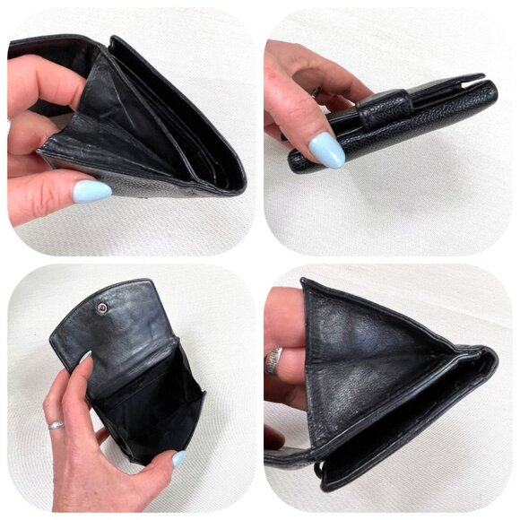 Chanel black caviar leather CC Logo trifold wallet on chain - Picture 8 of 13